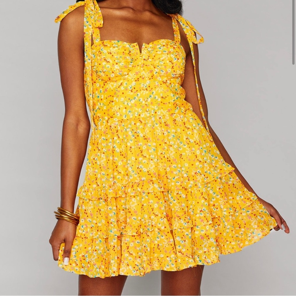 Buddy Love Yellow Floral Mini Dress with Tie shoulders